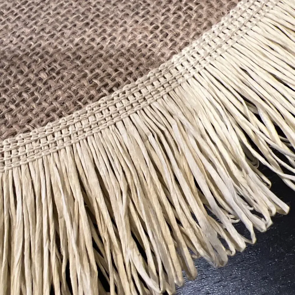 Burlap Round Placemats Set of 4 Table Decor Boho Natural Jute Fringe